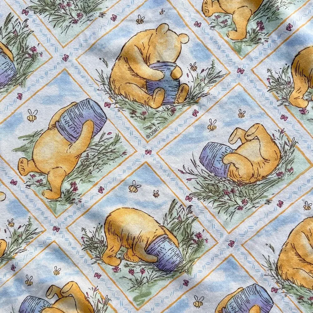 Vtg Disney Winnie the Pooh Double Fitted Sheet Vintage Honey Pot Blue 54